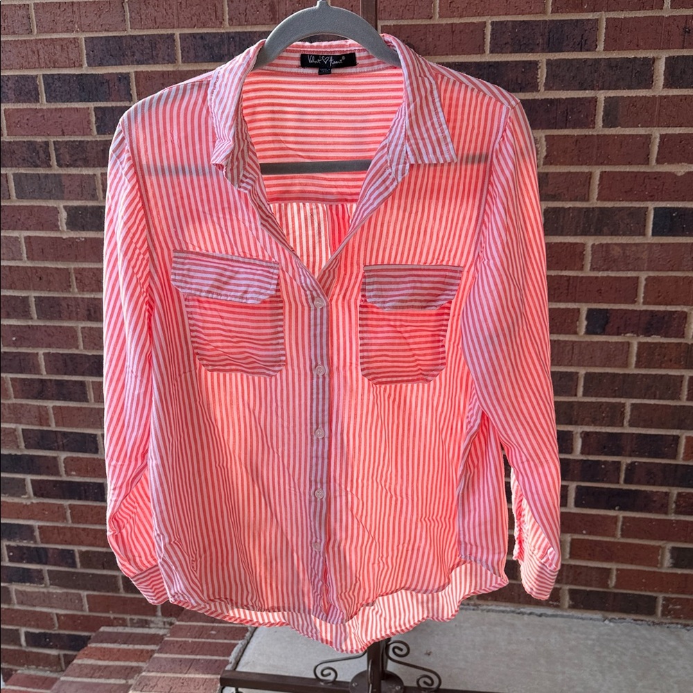Velvet Heart Coral and White Striped Shirt